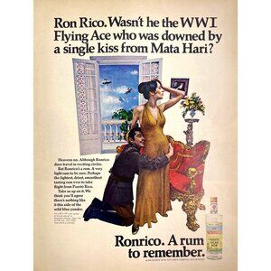 Ronrico Rum Vintage Print Ad 1968 Puerto Rican WWI Flying Ace NYC General Wine u